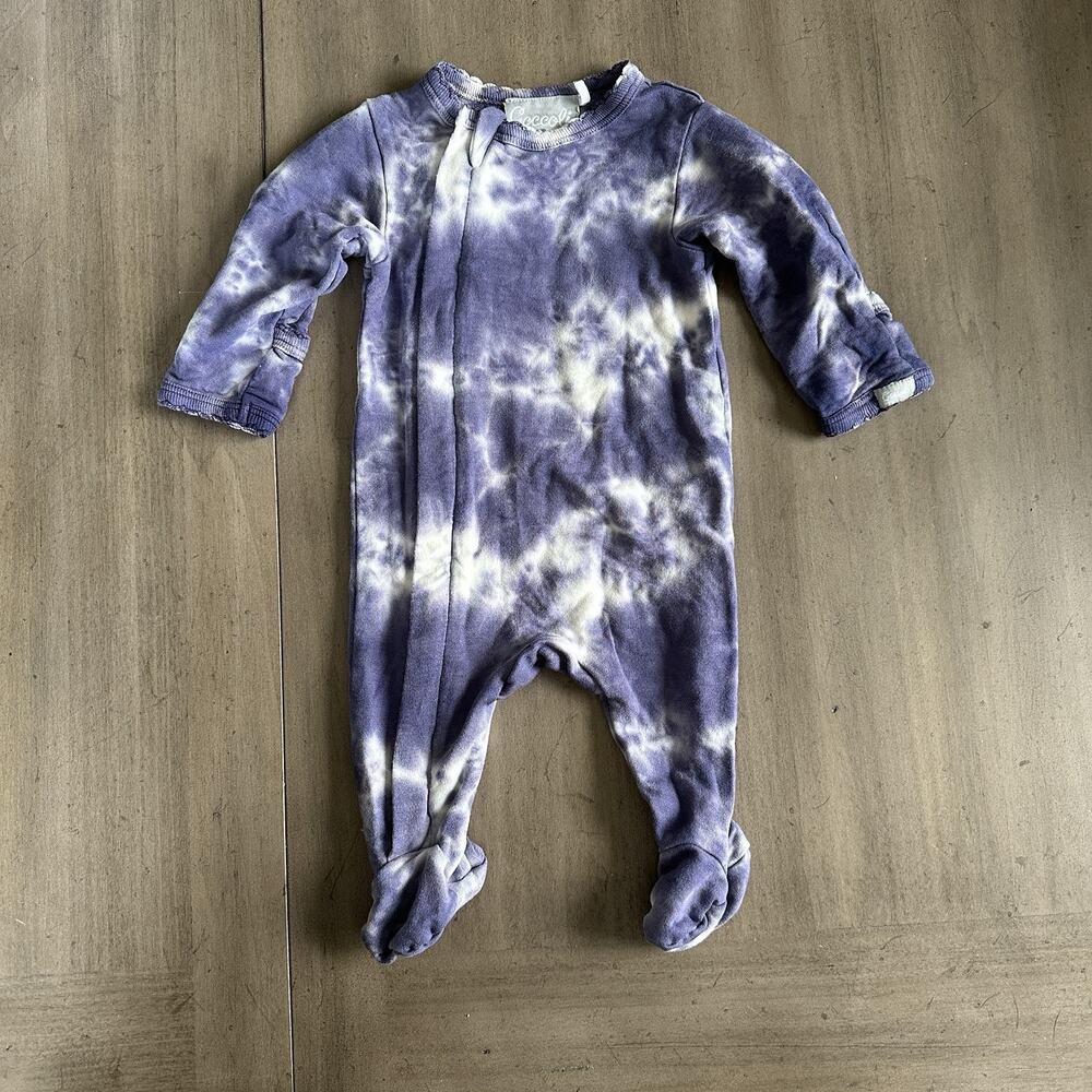 Coccoli Tie Dye Purple Footie India 1mo 2-way Zipper Modal Tencel stretch